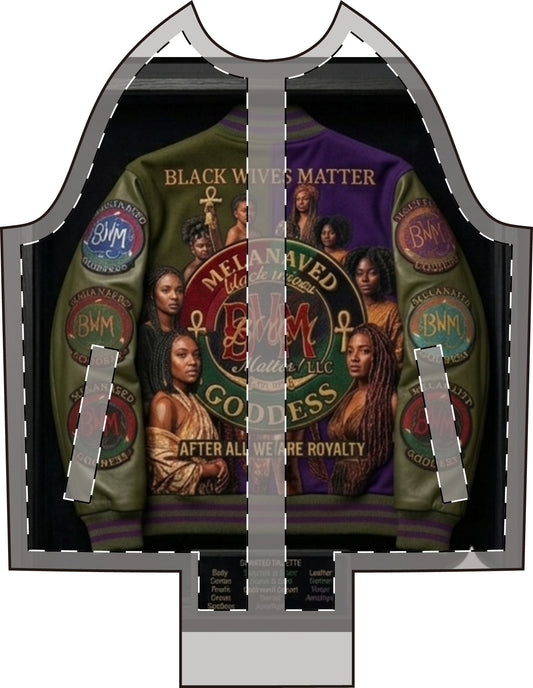 BWM Melanated Goddess Varsity Jacket - Olive and Purple