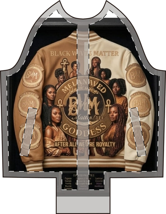 BWM Melanated Goddess Varsity Jacket - Gold and Cream