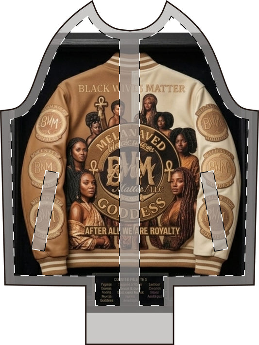 BWM Melanated Goddess Varsity Jacket - Gold and Cream