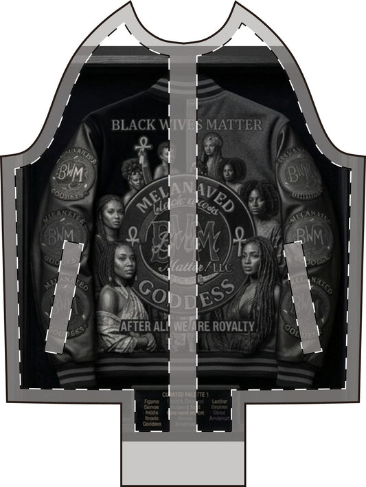 BWM Melanated Goddess Varsity Jacket - Midnight Black