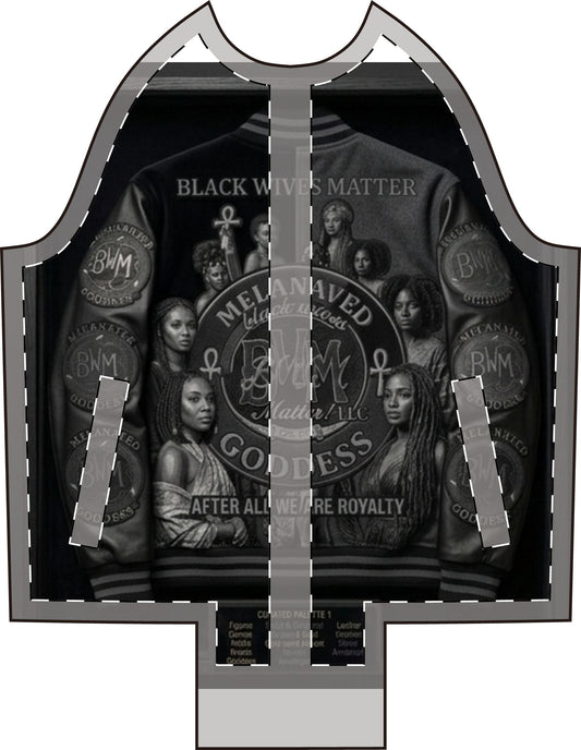 BWM Melanated Goddess Varsity Jacket - Midnight Black