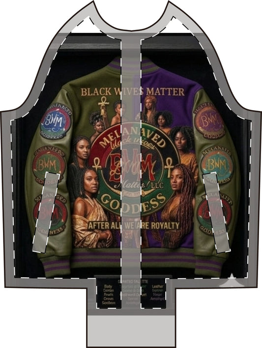 BWM Melanated Goddess Varsity Jacket - Olive and Purple