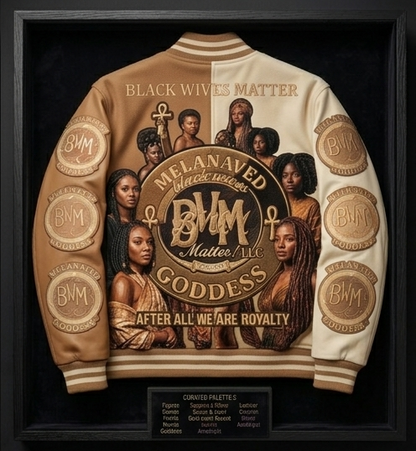 BWM Melanated Goddess Varsity Jacket - Gold and Cream